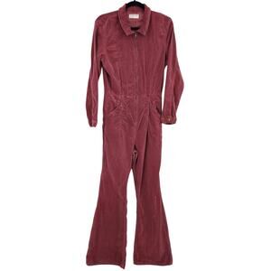 Free People Jayde Corduroy Wide Flare Leg Jumpsuit Zip Front Rust Red Size Large